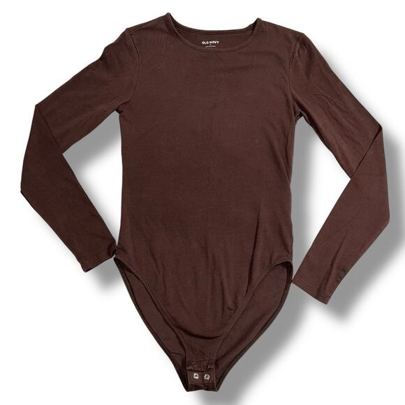Old Navy Womens Bodysuit T Shirt Top Long Sleeve Round Neckline Brown Medium - Picture 1 of 6